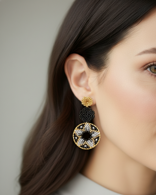 Black Gold Star Dangle Earrings