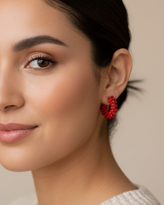 Beaded hoop earrings – Red