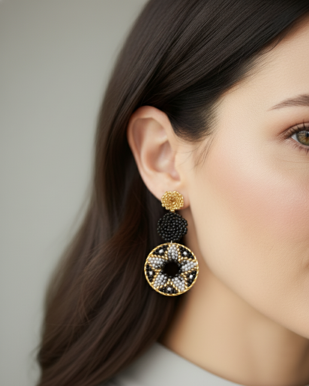 Black Gold Star Dangle Earrings